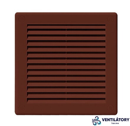 Hnedá plastová vetracia mriežka AMV150x150S so sieťkou proti hmyzu, 150x150mm, ABS plast odolný voči UV žiareniu