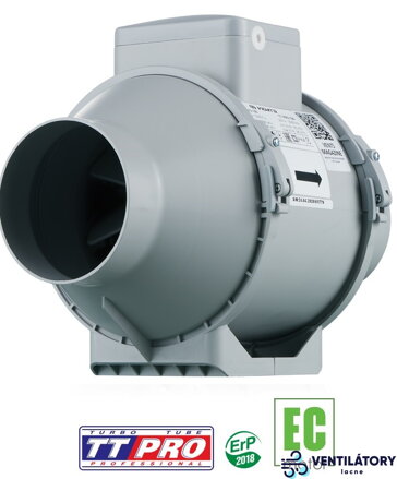 Axiálny odsávací ventilátor VENTS TT 100PRO EC s priemerom 100mm, výkon 300m3/h, napätie 230V, energeticky účinný EC motor