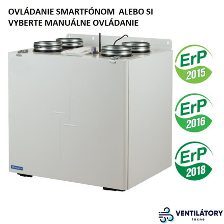 Rekuperačná jednotka VENTS VUT 350 VB EC s ovládacím panelom A21WIFI, vertikálna, prietok 450 m3/h, účinnosť rekuperácie 91%
