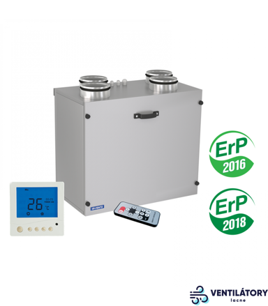 Rekuperačná jednotka VENTS VUT 300-2 E2V EC s dvojitým elektrickým ohrevom, prietok 300m³/h, motory EC, filtre G4/F7