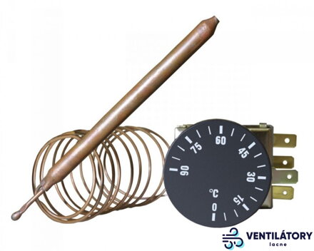 TS-1-90 Regulátor Teploty pre Krbový Ventilátor s Kovovým Krytom a 1m Kapilárnou Rúrkou