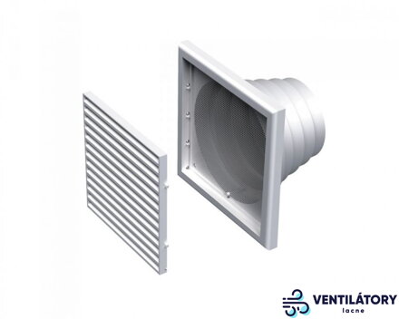 Biela plastová vetracia mriežka MV120VNS so sieťkou a prírubou pre otvory 100-150 mm, UV odolná