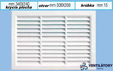 Vetracia mriežka ABS plast 300x200 mm bez sieťky pre otvor 308x208 mm