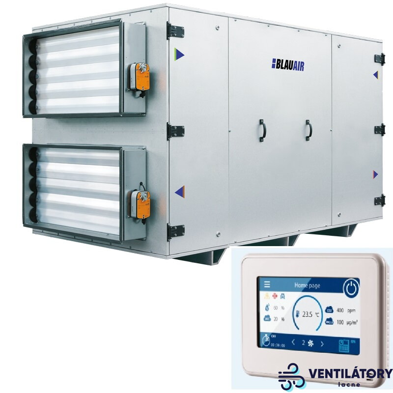 Priemyselný rekuperátor BlauAir BL 02 CFH 1500HECDX S25 s výkonom 1500 m3/h, elektrickým ohrievačom a chladičom Priemyselný rekuperátor BlauAir BL 02 CFH 1500HECDX S25 s výkonom 1500 m3/h, elektrickým ohrievačom a chladičom