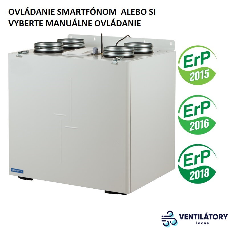 Rekuperačná jednotka VENTS VUT 350 VB EC s ovládacím panelom A21WIFI, vertikálna, prietok 450 m3/h, účinnosť rekuperácie 91%