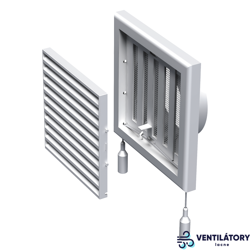 Plastová vetracia mriežka MV100VRS s prírubou 100mm a sieťkou, rozmer 154x154mm