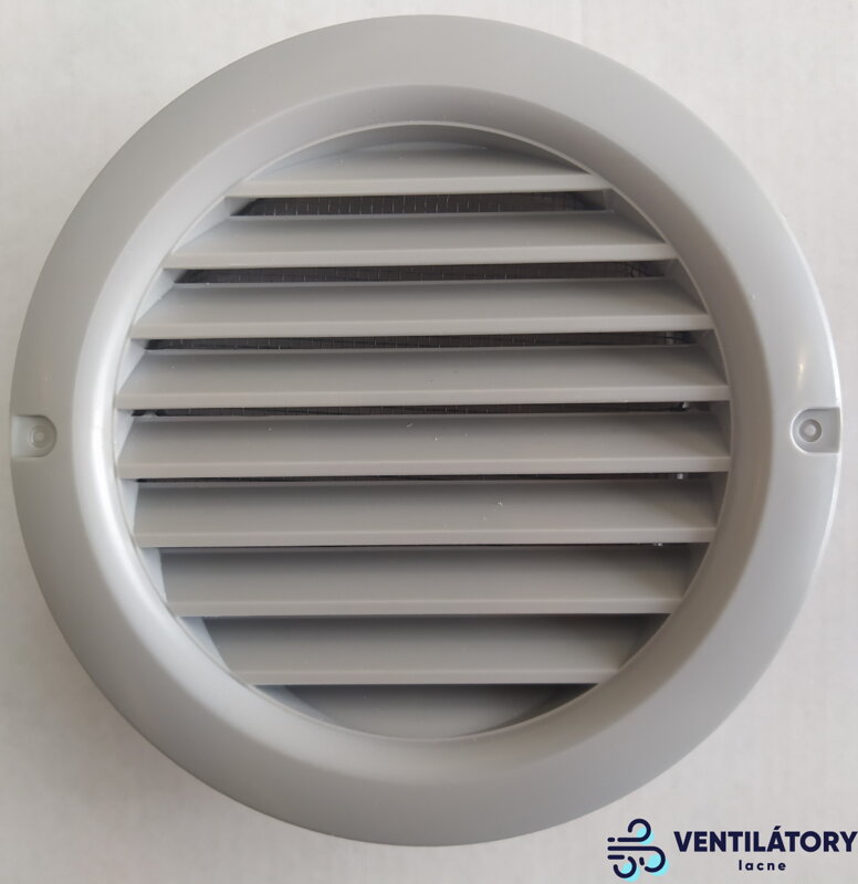 Plastová Vetracia Mriežka MV125 BVS Šedá s Sieťkou proti Hmyzu, Vnútorný Rozmer 125mm, Krycia Plocha 160mm z ABS Plastu