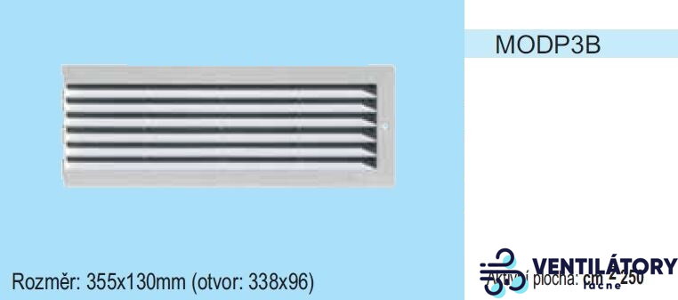 Plastová vetracia mriežka MODP3 pravá, 355x130 mm, ABS, UV odolná pre otvor 338x96 mm