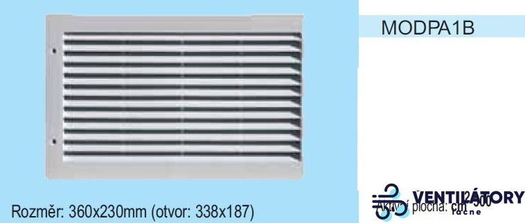 Odolná plastová vetracia mriežka MODPA1 Ľavá - 360x230 mm pre otvor 338x187 mm, bez sieťky proti hmyzu
