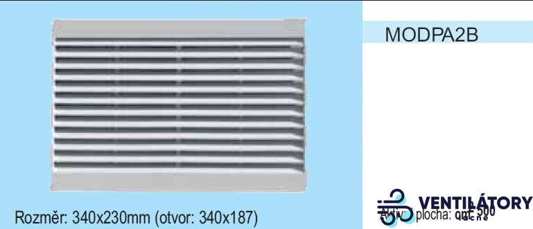Plastová vetracia mriežka so sieťkou proti hmyzu MODPA2 - stredná, 340x230 mm pre otvor 340x187 mm, UV odolná ABS plast