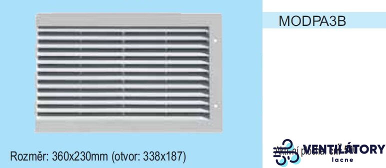 Vetracia Mriežka SO Sieťkou MODPA3 Pravá - Plastová Lineárna ABS UV Odolná 360x230mm pre Otvor 338x187mm