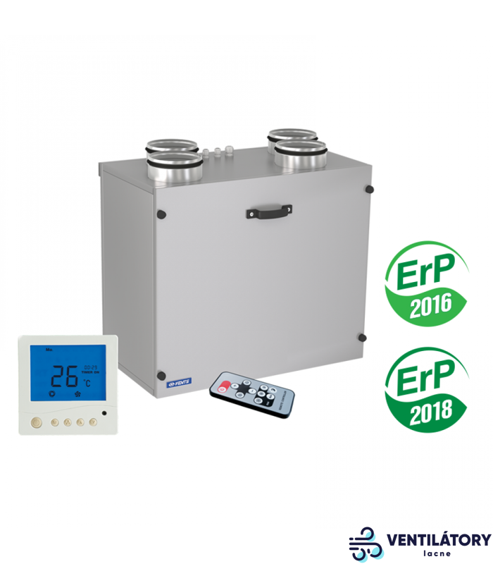Rekuperačná jednotka VENTS VUT 300-2 E2V EC s dvojitým elektrickým ohrevom, prietok 300m³/h, motory EC, filtre G4/F7