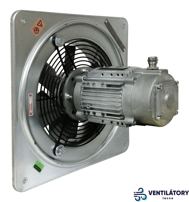 Protivýbušný axiálny ventilátor ELICENT Dynair QCM-ATX 638 T-400V, Výkon 7100 m3/h, Certifikácia ATEX II2G IIB T4, Ochrana Ex Db