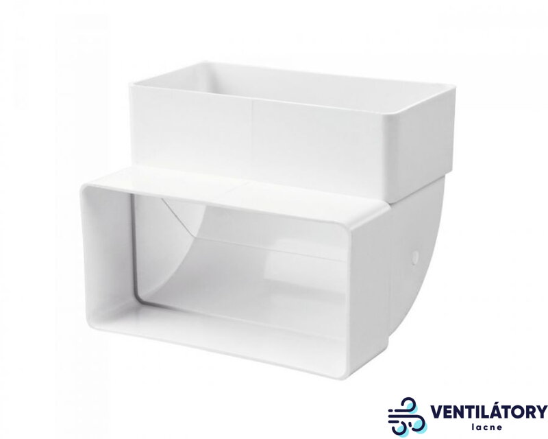 Plastové koleno KP120-25, 90° pre hranaté potrubie 60x120mm, biele Plastové koleno KP120-25, 90° pre hranaté potrubie 60x120mm, biele
