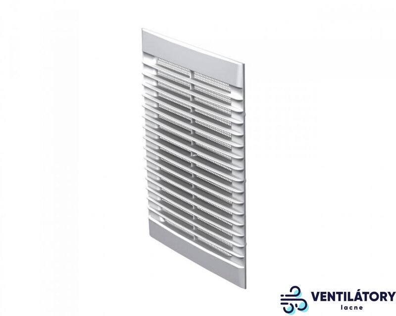 Plastová Vetracia Mriežka MV126-1S s UV Odolnosťou, Sieťkou proti Hmyzu a Rovnými Lamelami - 170x238mm