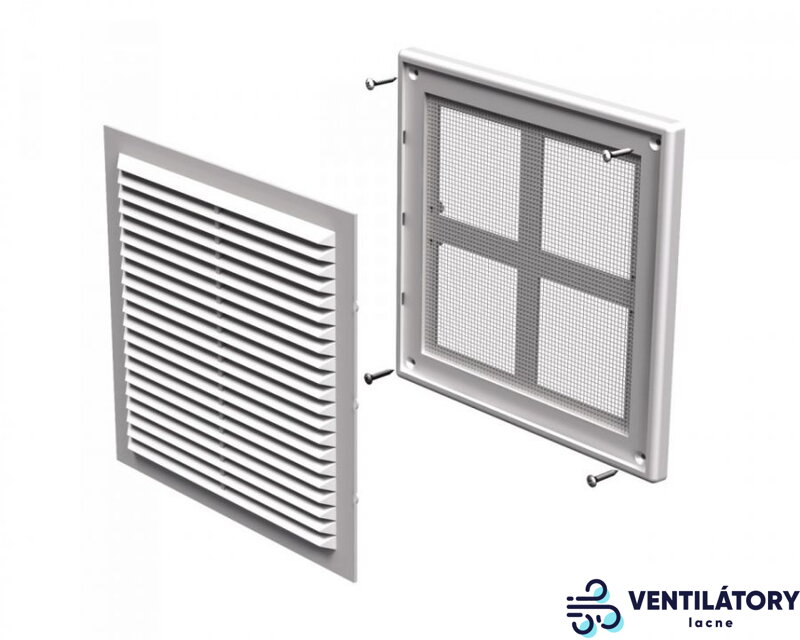 Biela plastová vetracia mriežka MV150S s UV odolnou sieťkou proti hmyzu - 204x204mm
