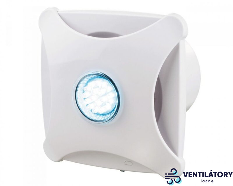 Moderný kúpeľňový ventilátor s LED podsvietením, 100 mm, IP 24, ABS plast