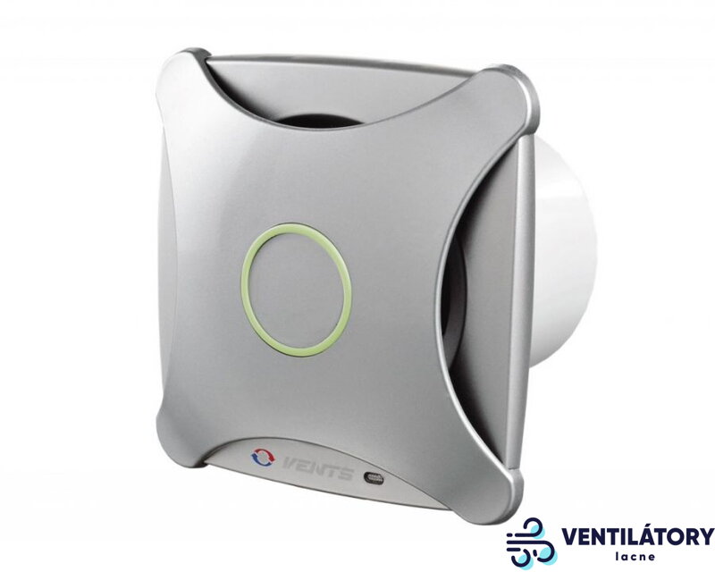Ventilátor Vents 100XT s Časovým Dobehom v Alu-Hliníkovej Farbe, Ø100mm, Výkon 89m3/h